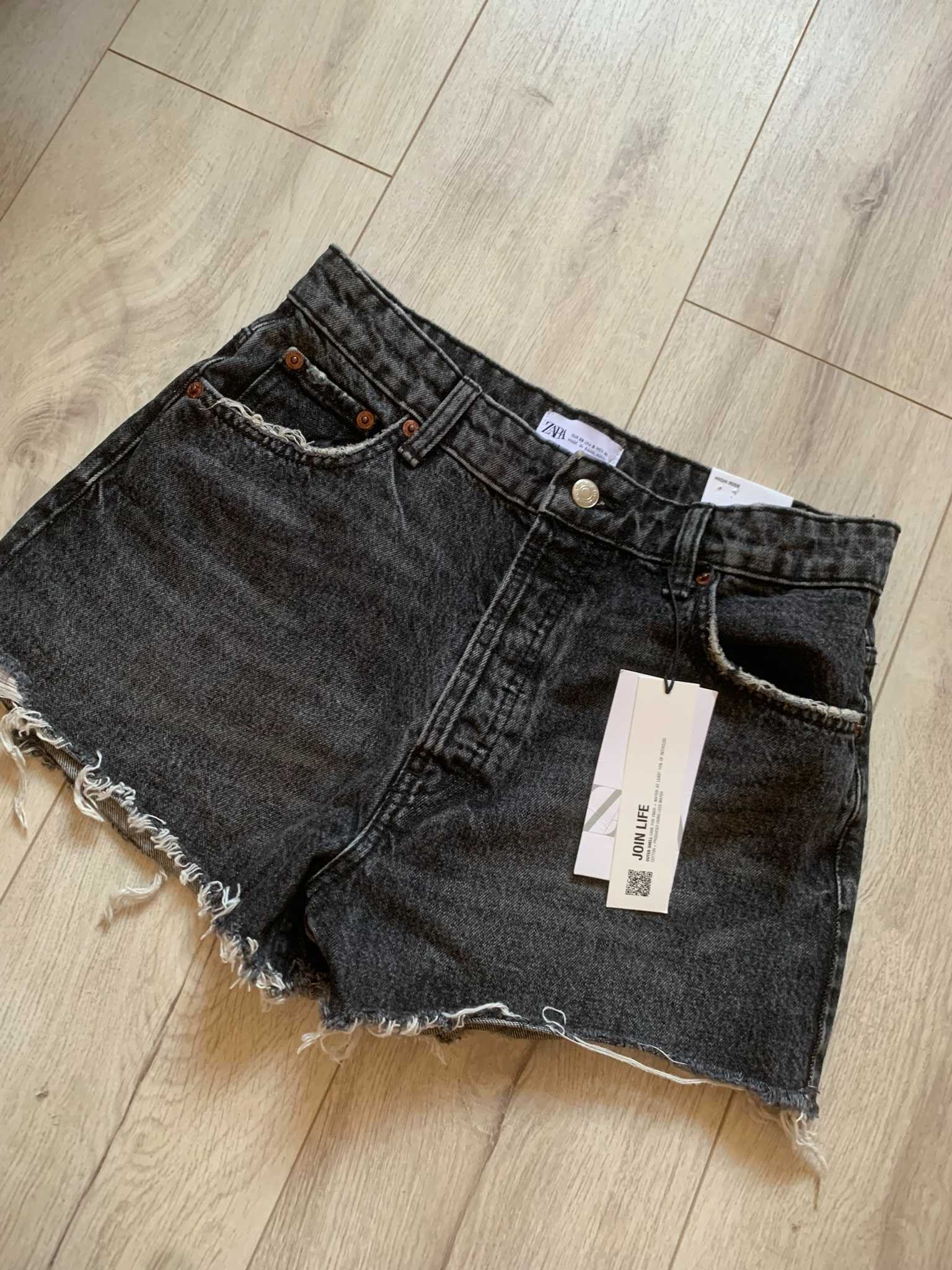 Zara szare jeansowe dżinsowe spodenki szorty wysoki stan nowe z metką