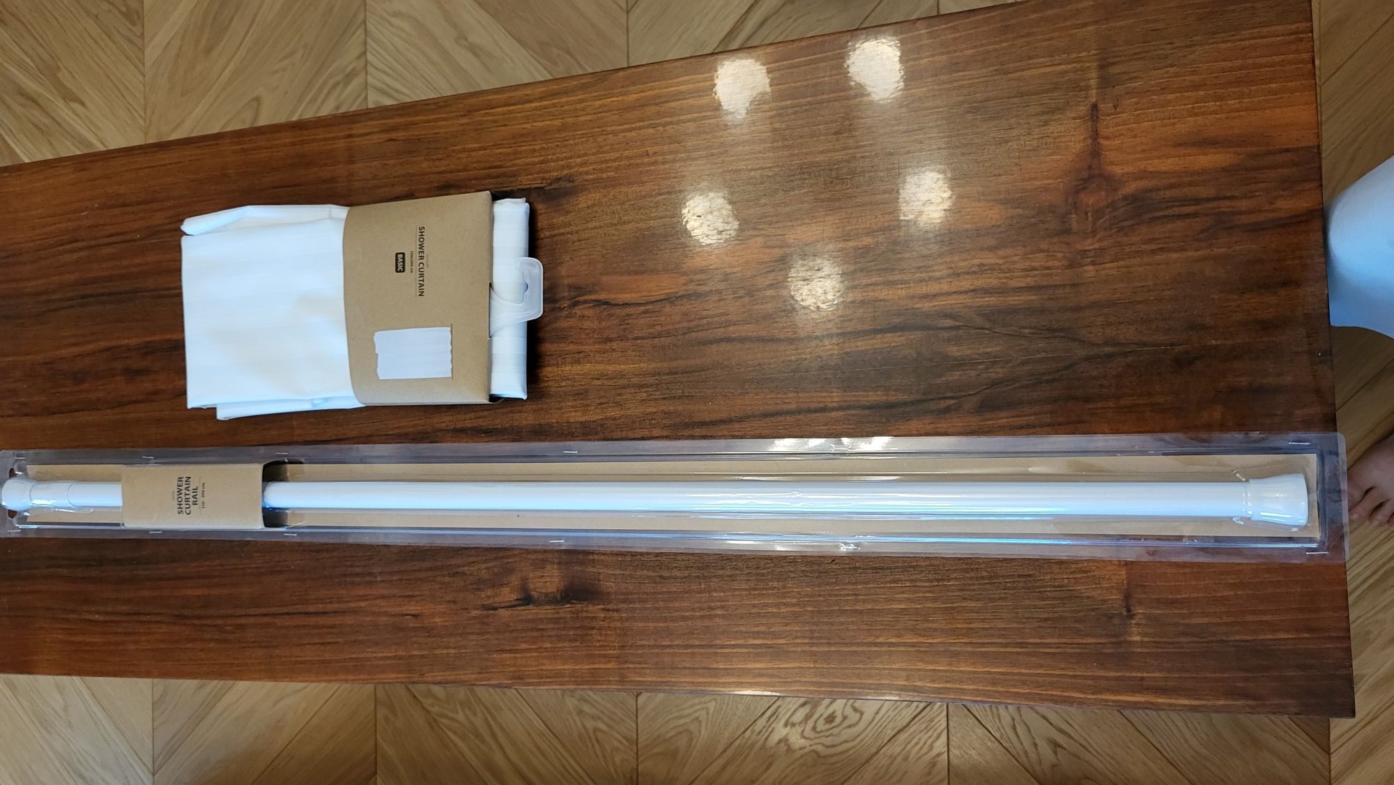 Drążek prysznicowy 110-200 cm + zasłona prysznicowa + krążki