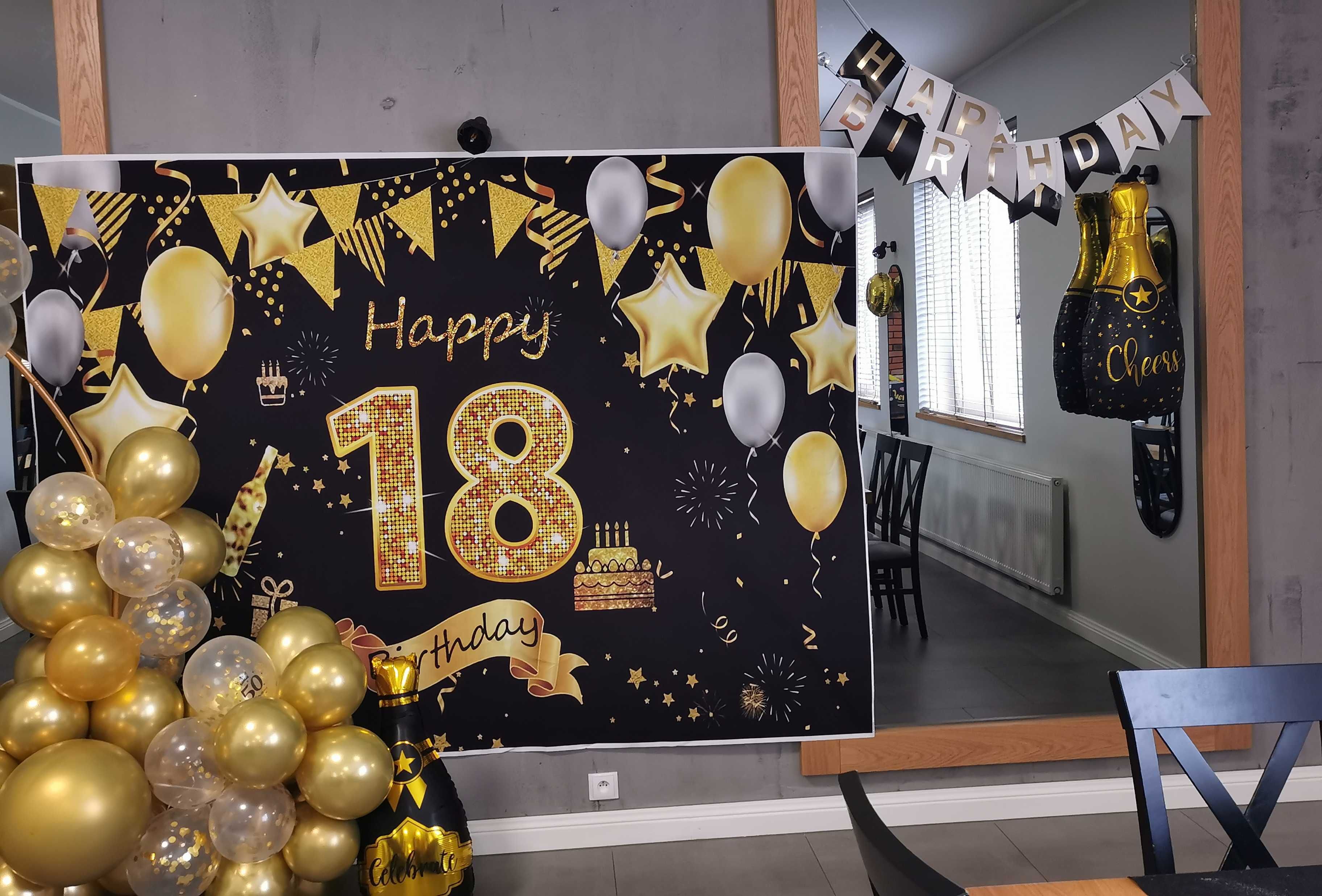 Duży baner urodzinowy do dekoracji 
 Ścianka do zdjęć na 18 urodziny