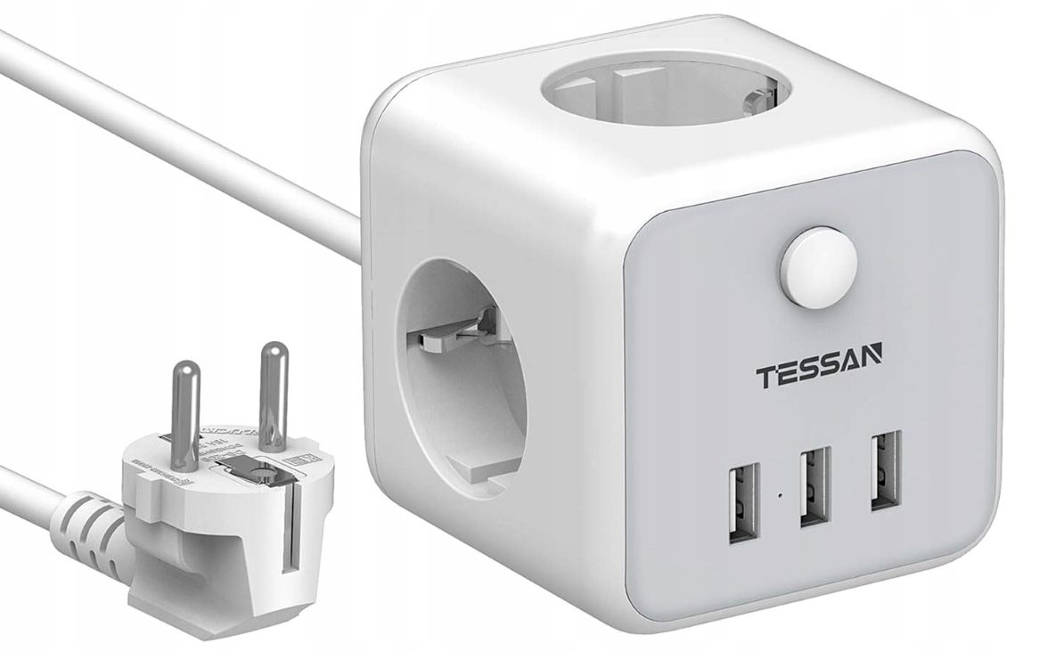 TESSAN Listwa Zasilająca Cube z 3 Gniazdami i 3 USB