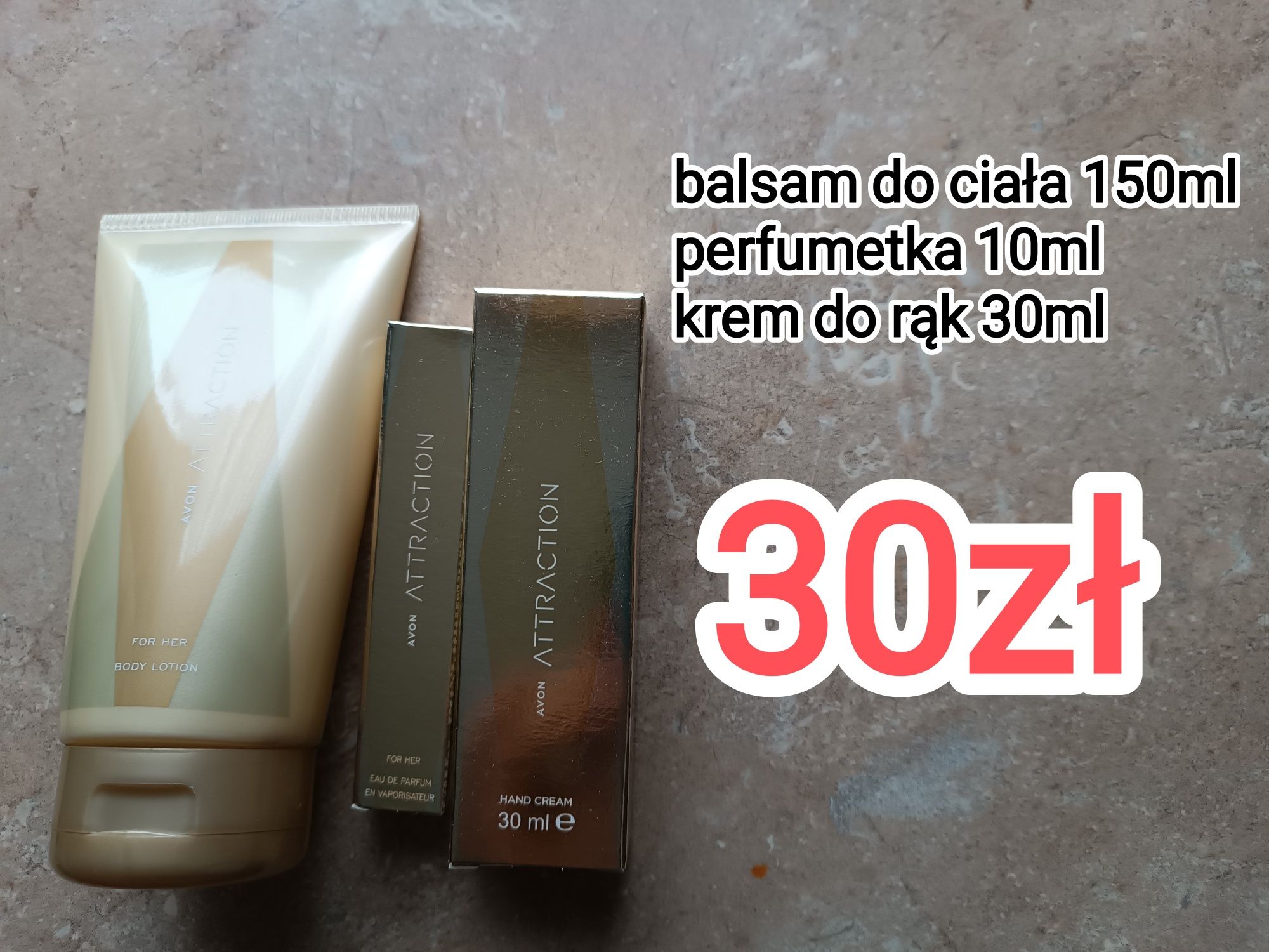 Zestaw Attraction balsam+ perfumetka + krem do rąk Avon