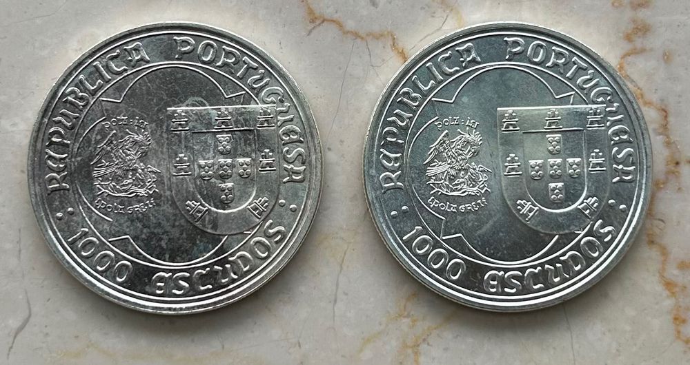 Lote de 2 × Moedas de Prata 1000 Escudos «D. João II» (1995)