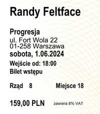 Randy Feltface, 2 bilety, Warszawa, Progresja, 01.06