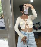 Sznurowana bluzka masełkowy sweterek ażurowy top butteryelow S