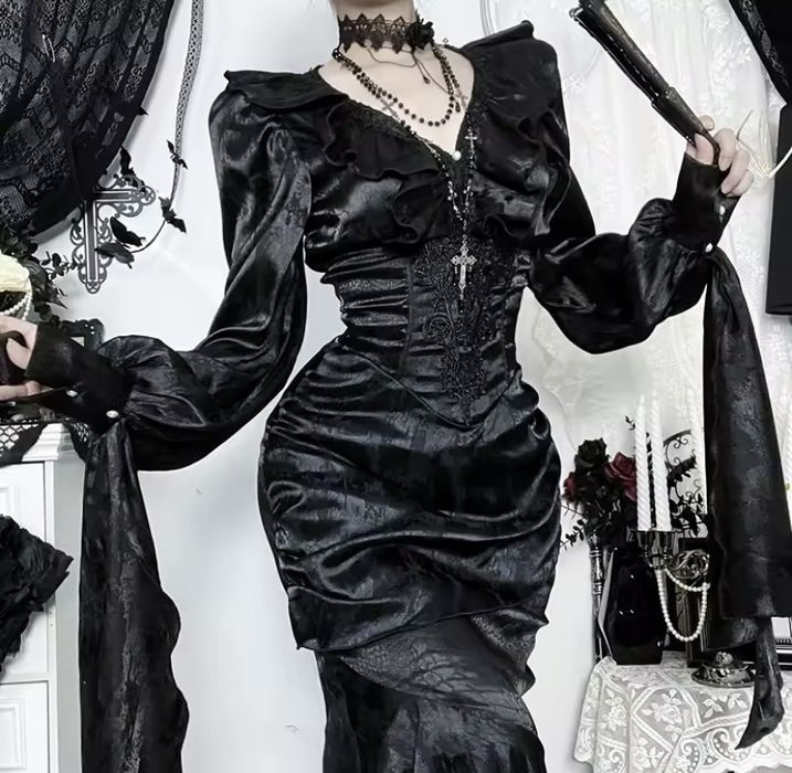 Блуза длинные вставки на манжетах готика Лолита косплей гранж