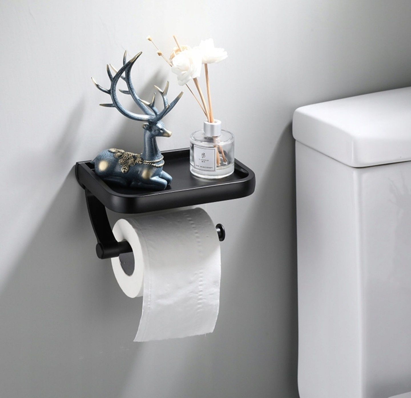 Uchwyt na papier toaletowy z półką LOFT WC czarny