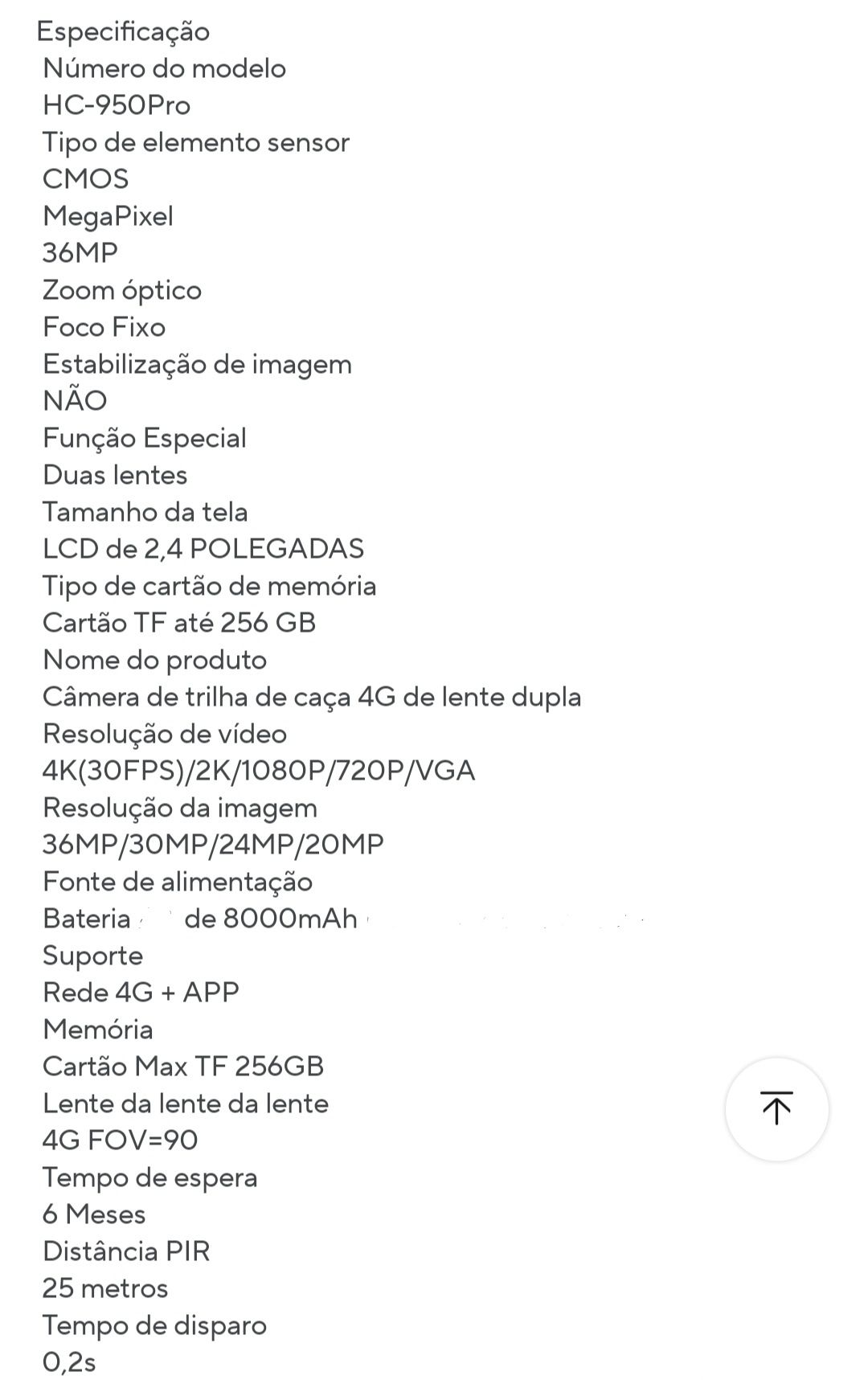 Camara de Caça 4G - Vídeo em direto/Lente dupla - Bateria de Lítio