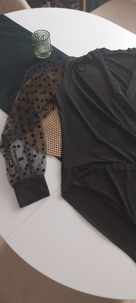Body czarne L/XL tiulowe tiulowe rękawy