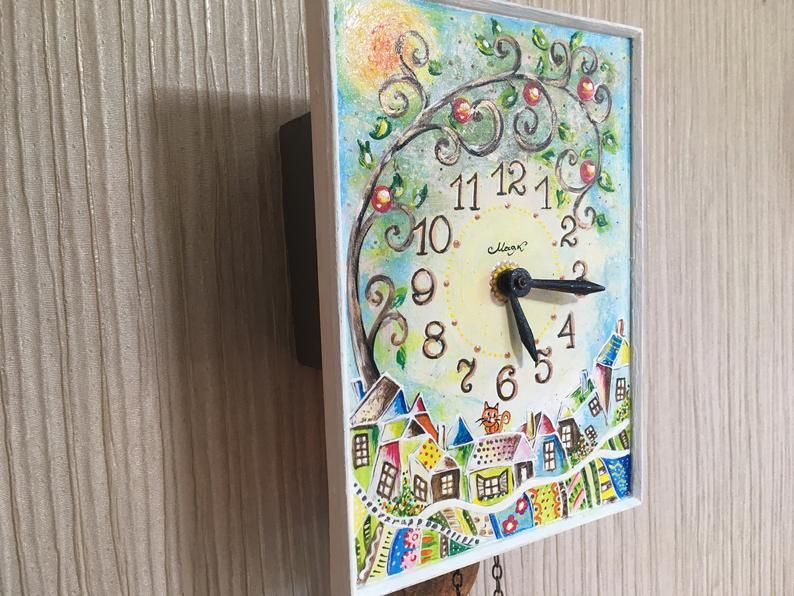 Часы ходики настенные механические "Дерево Жизни" Роспись Маяк