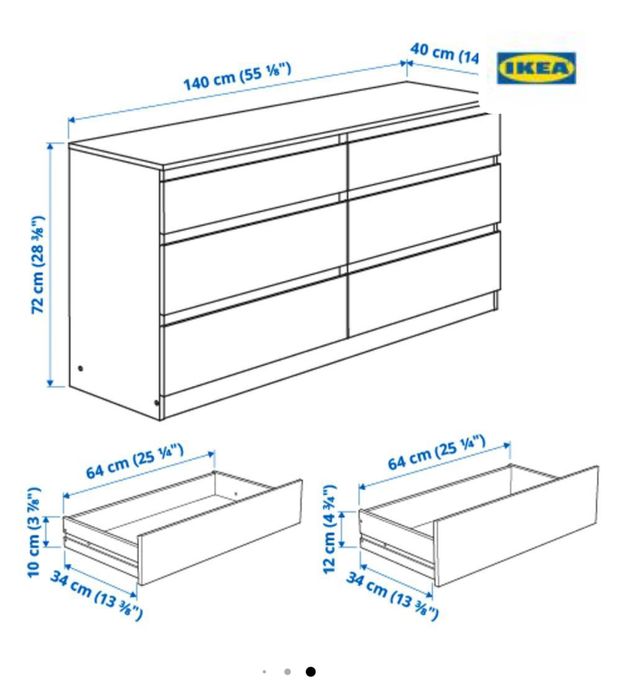 Комод, 6 висувних ящиків, білий, 140x72 см