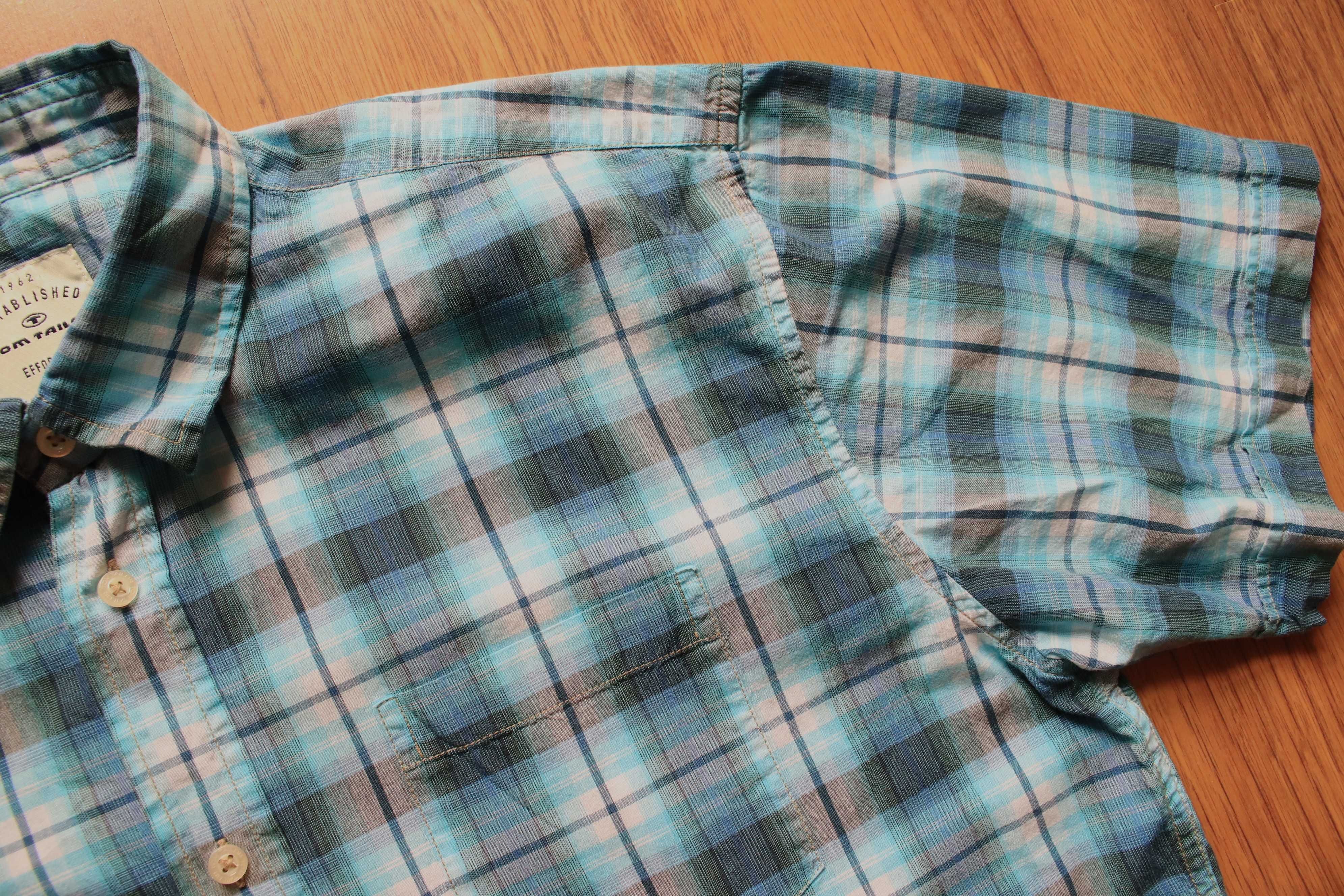 Koszula Tom Tailor r. L/XL niebieska w kratkę kr. rękaw męska bawełna