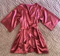 Nowy damski szlafrok kimono satynowy elegancki bordo burgund one size