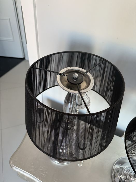 Lampa kryształowa z abażurem Isabell czarna chrom glamour