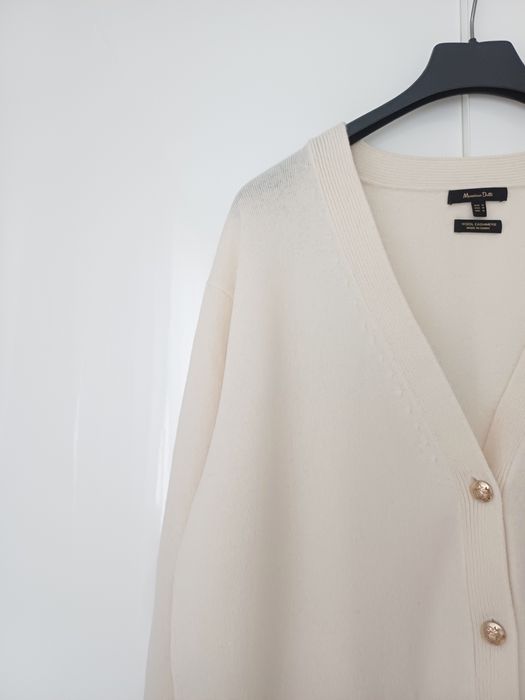 Massimo Dutti wełniany kardigan kremowy ecru wełna kaszmir sweter