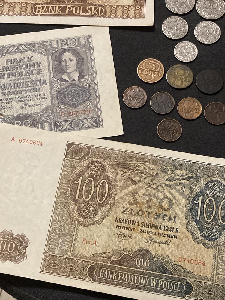 Monety 2 RP 1923 - 1939 i banknoty