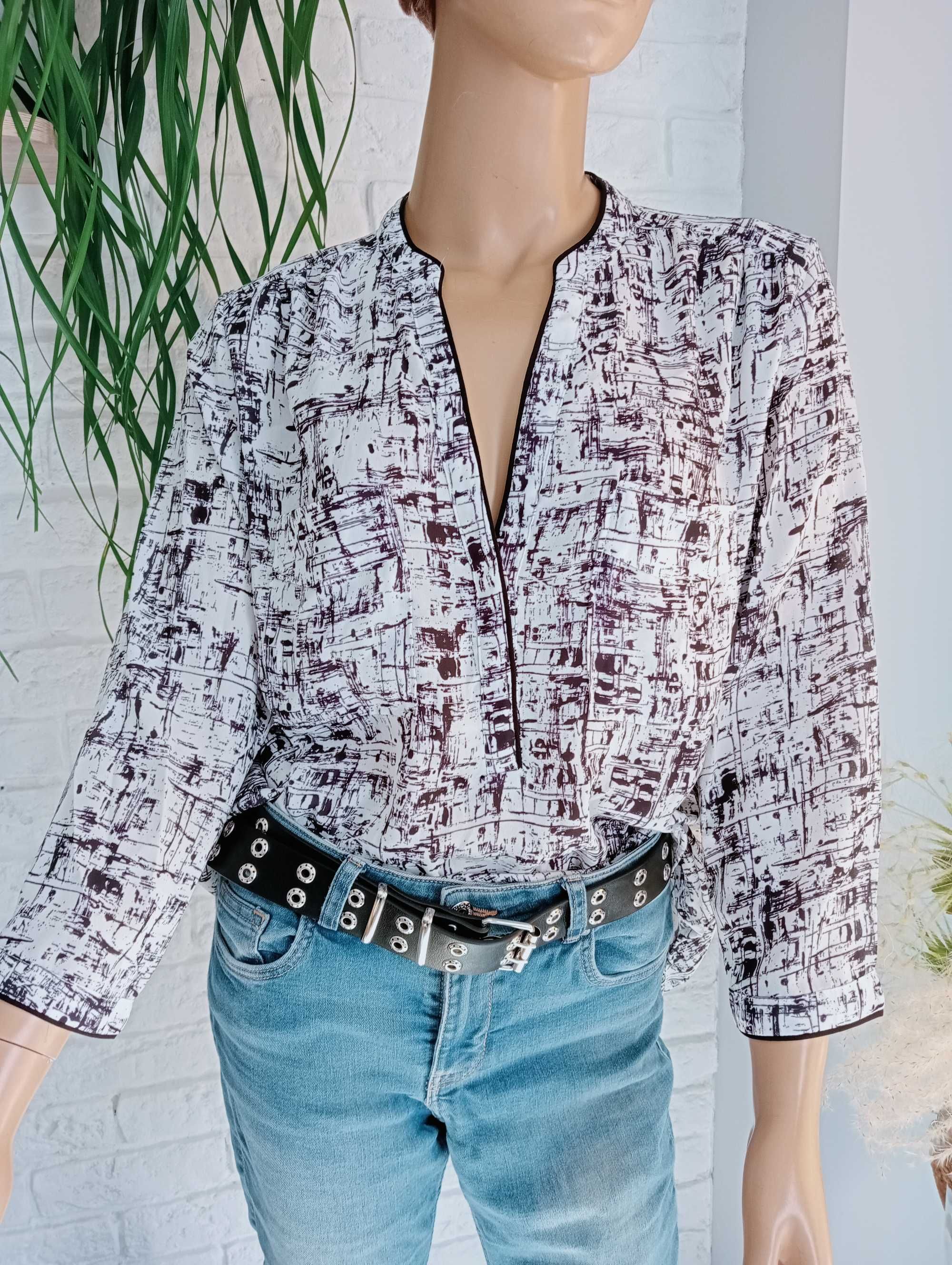 Bluzka damska z długim rękawem czarno-biała 46/3XL/18 H&M