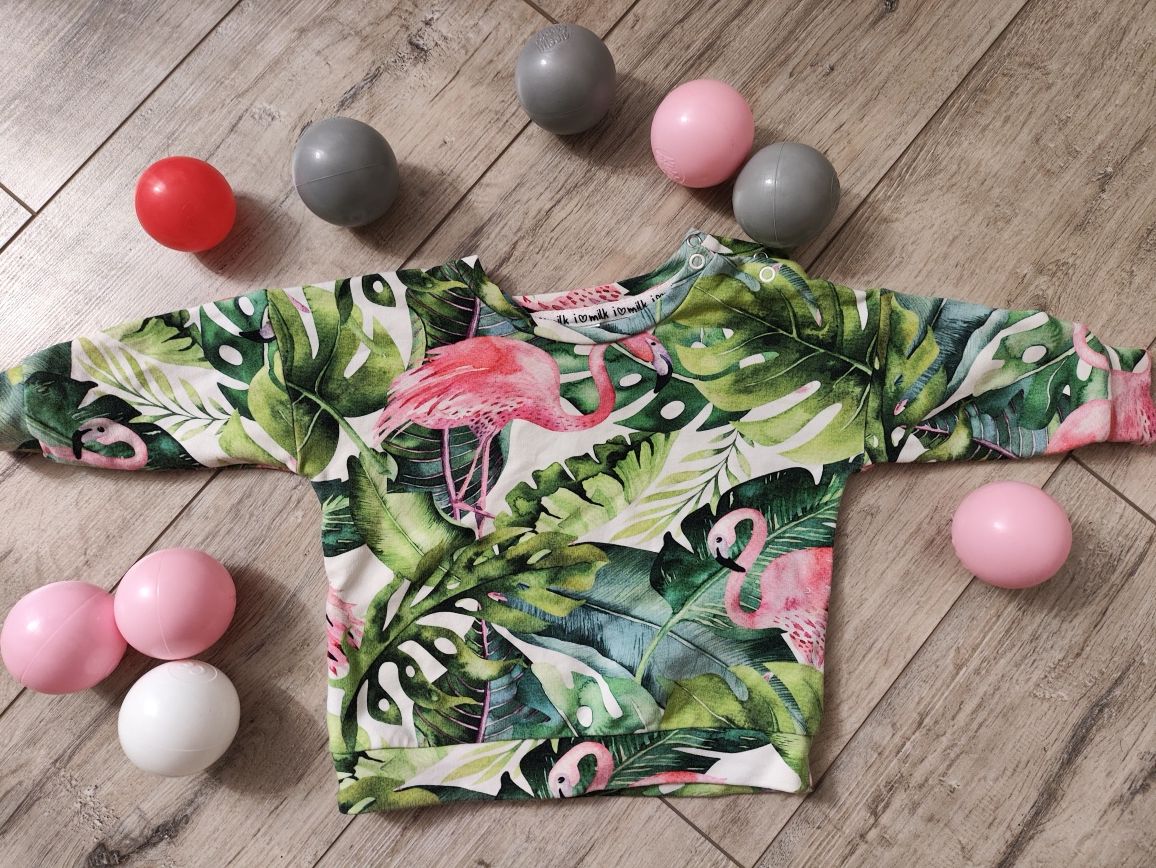 Bluza I love milk 74/80 flamingi monstery