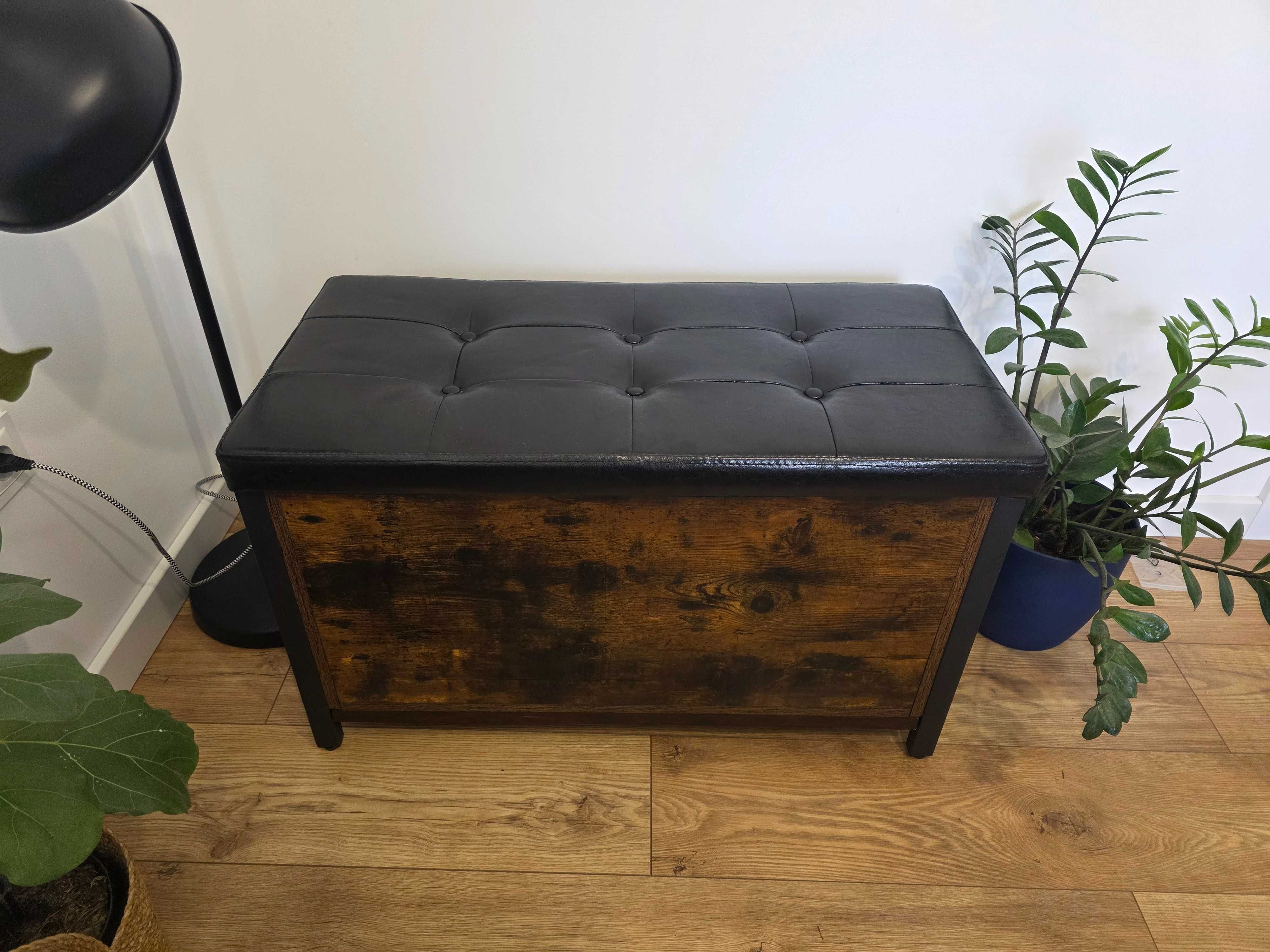 Rustykalna Skrzynia LOFT tapicerowana Ławka Kufer schowek na buty Puf