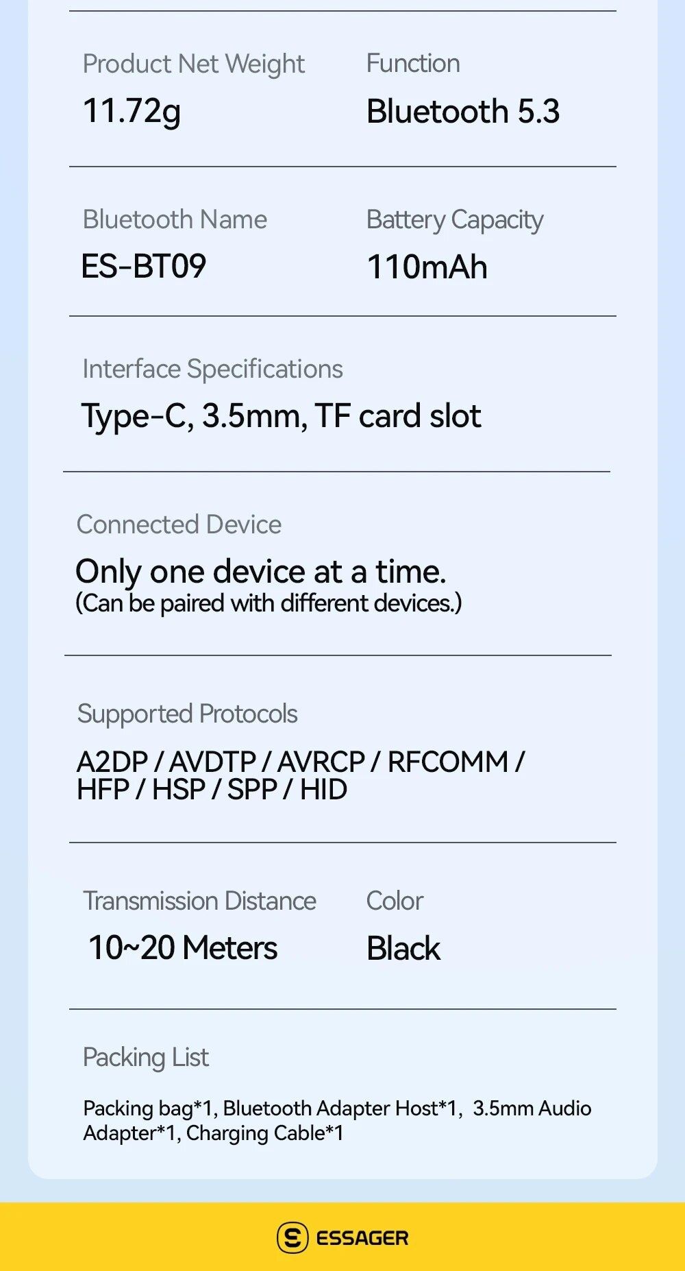 Bluetooth 5.3 приёмник,  адаптер aux, аудио блютуз, воспроизведение TF