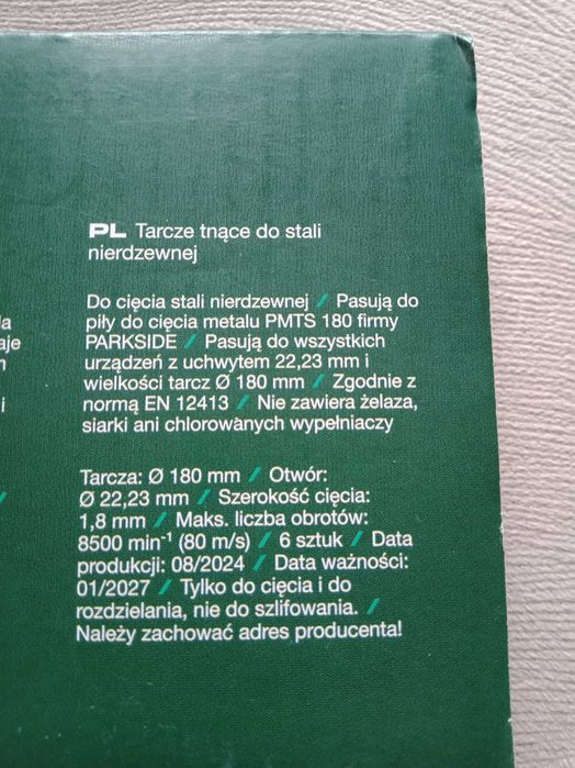 Parkside tarcze tnące do stali nierdzewnej 6 sztuk