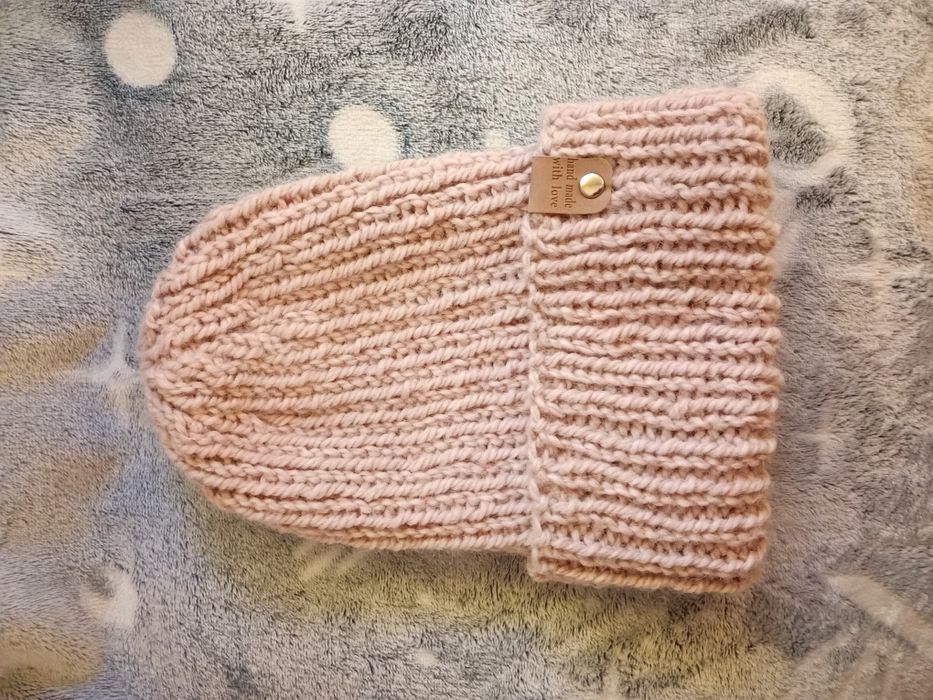 Handmade na drutach czapka wełna + alpaca