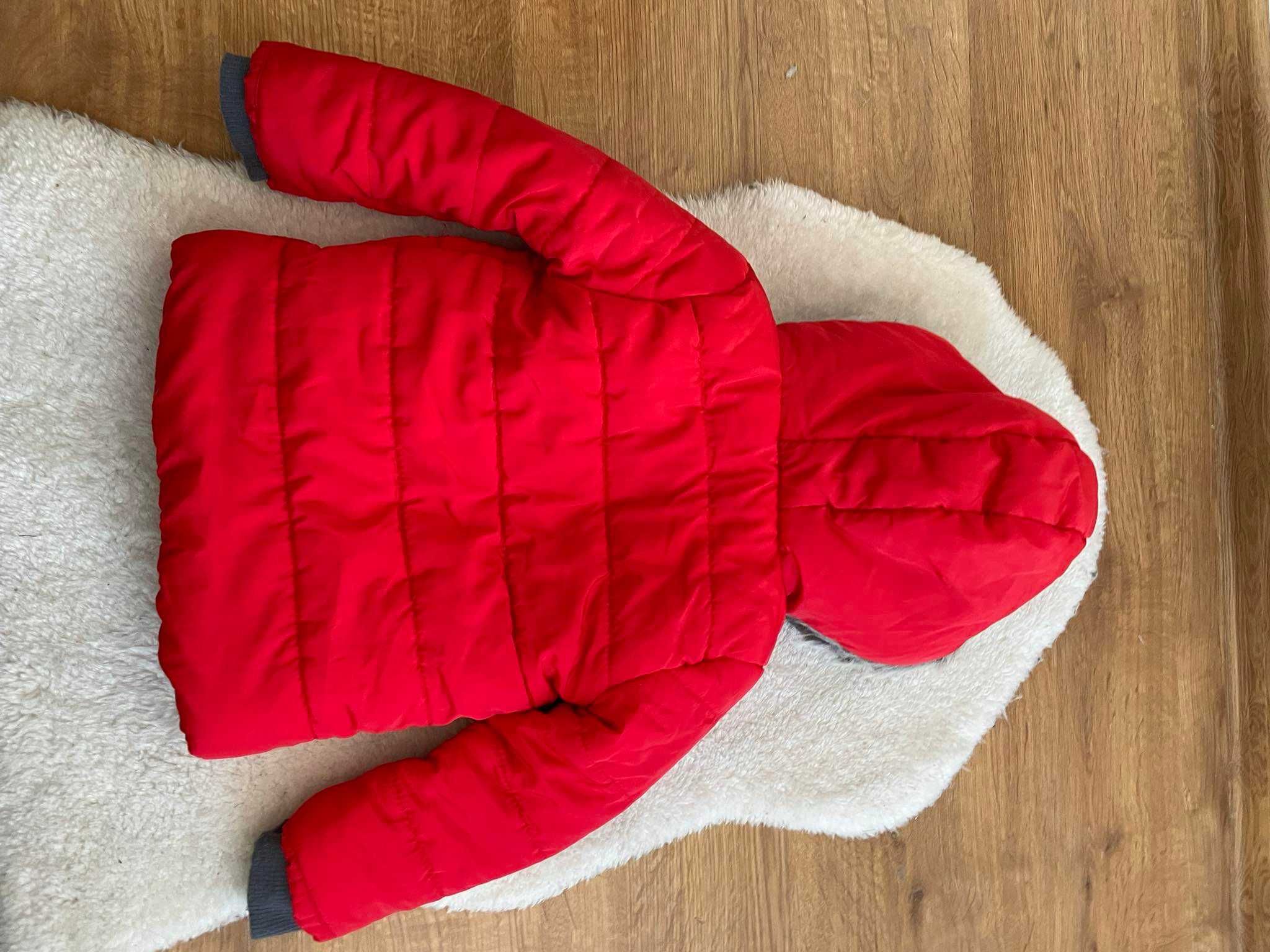 Czerwona kurtka zimowa ocieplana 92 r. 18 - 24 M z futerkiem