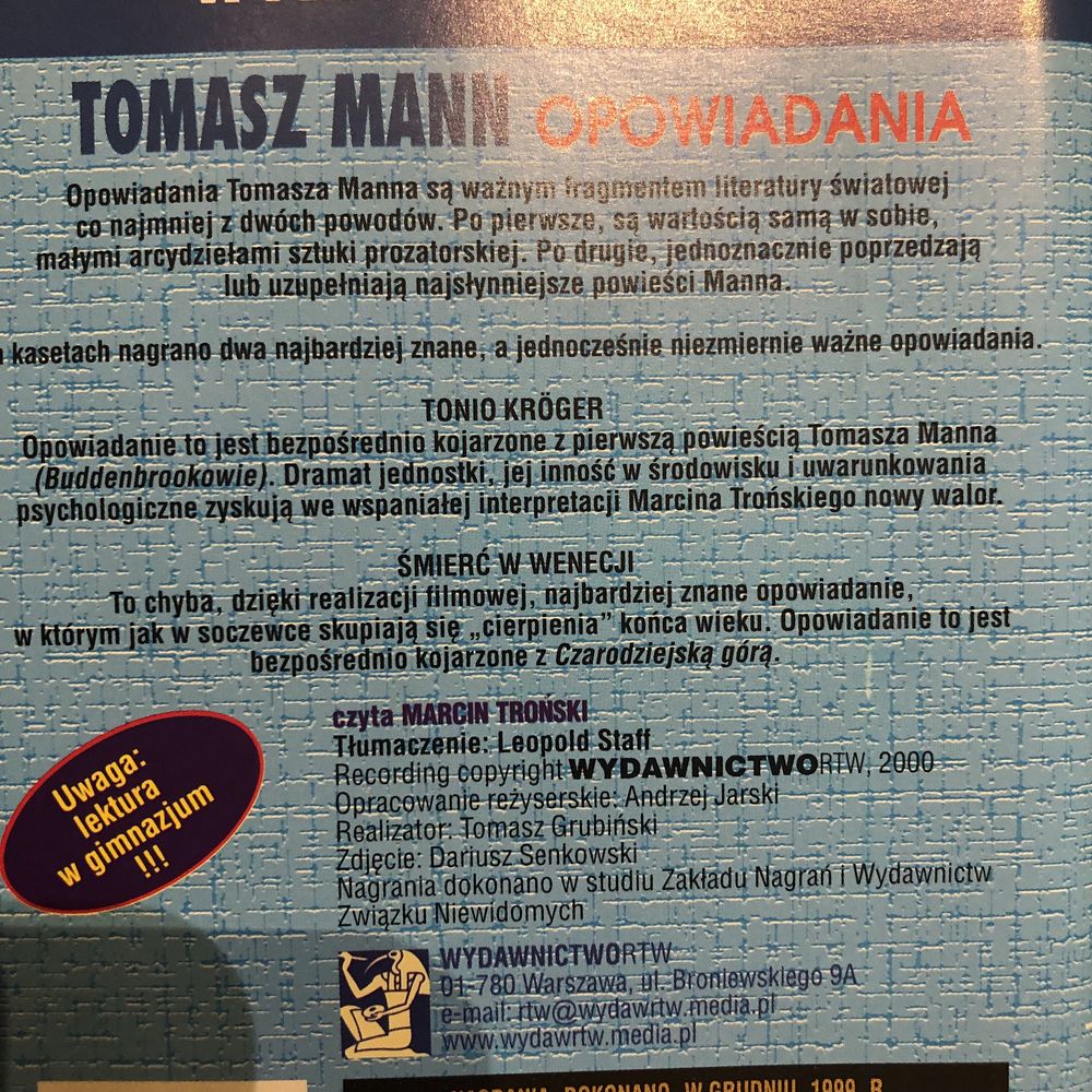 Tomasz Mann ,Marcin Troński ,Tonio Kruger kasety magnetofonowe