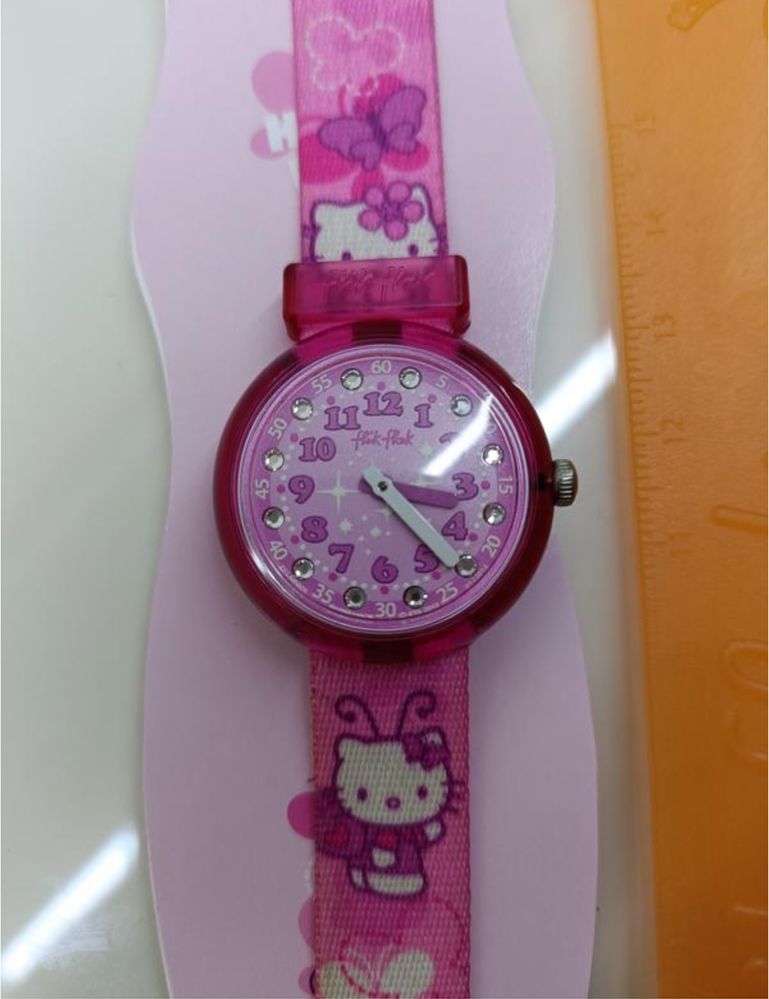 Диьячий рожевий годинник Flick flack з Hello kitty