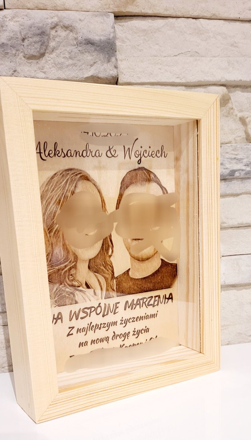 Skarbonka z szybką Pamiątka Ślubu grawer ze zdjęcia prezent na ślub