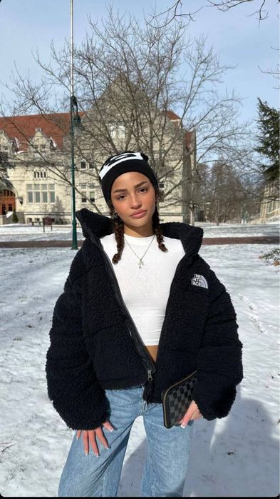 Жіноча куртка The North Face чорна тепла овчина / Зимова куртка ТНФ