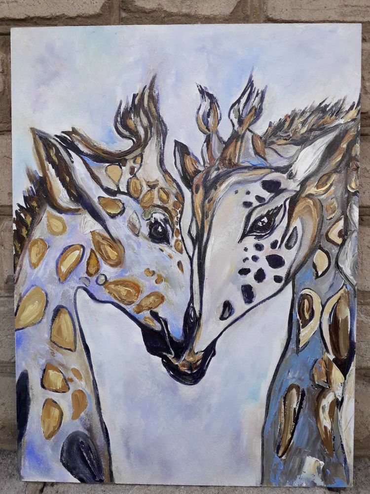 Картина «Жирафы», живопись, масляные краски.
