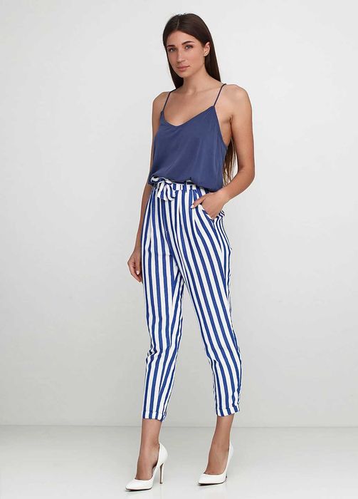 Штани bershka у біло-сині смужки кежуал (розмір s)