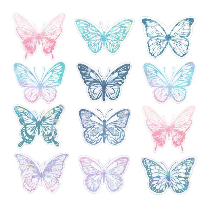 Naklejki ozdobne holograficzne "motyle" 1opak./12szt. WIELOKOLOROWE
