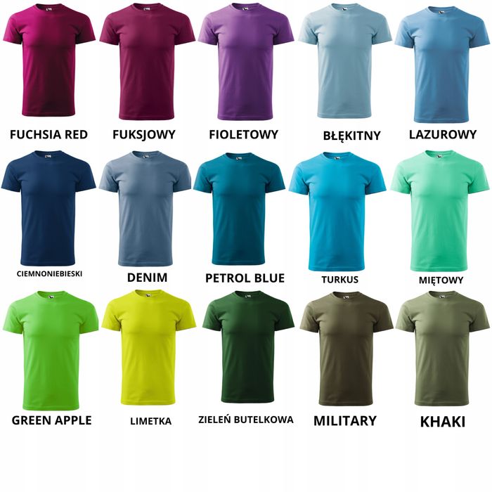 Koszulka T-Shirt męska 100% bawełna zestaw 10szt. różne kolory