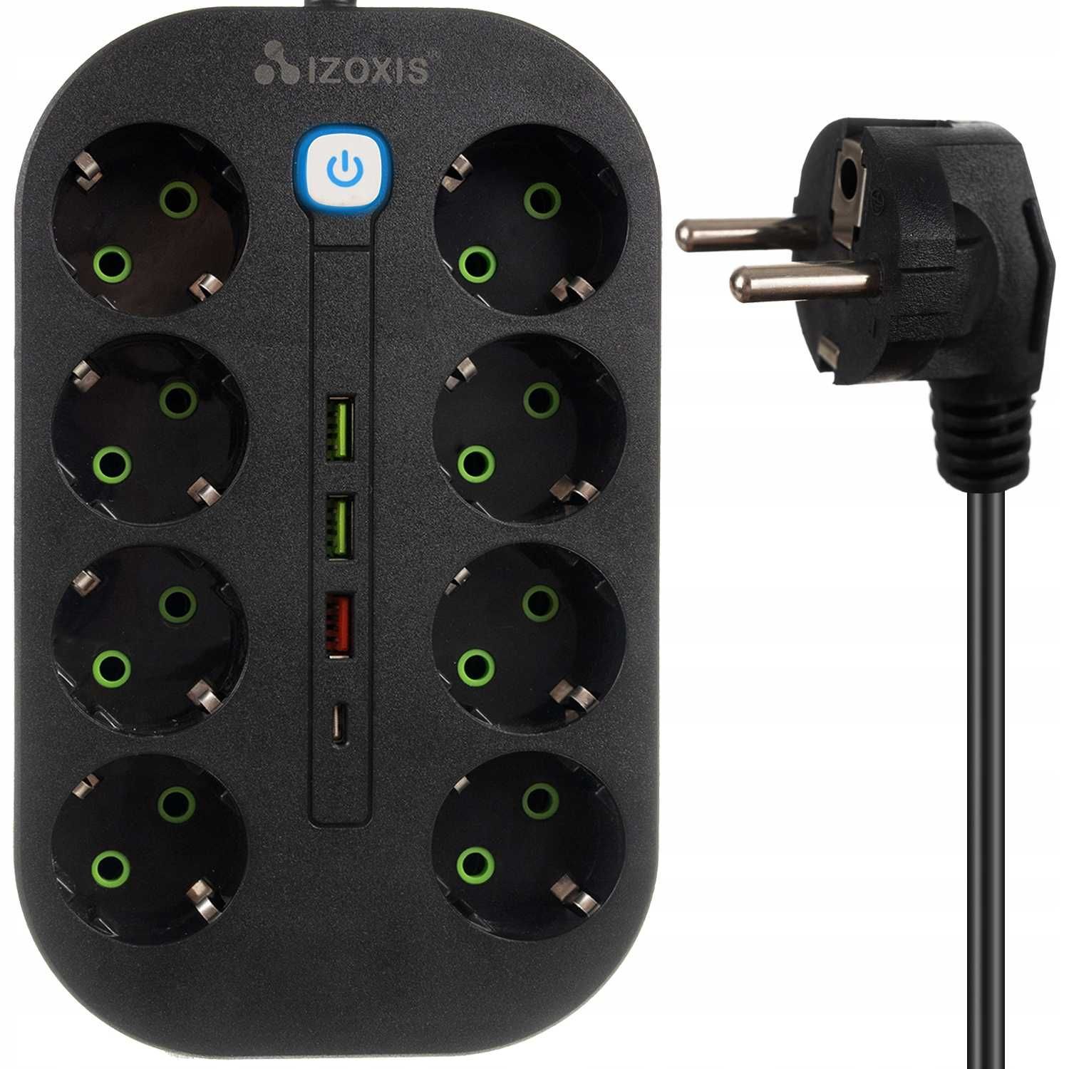 Przedłużacz Listwa Zasilająca 8 Gniazd + 3 Gniazda USB + Typ-C 2m