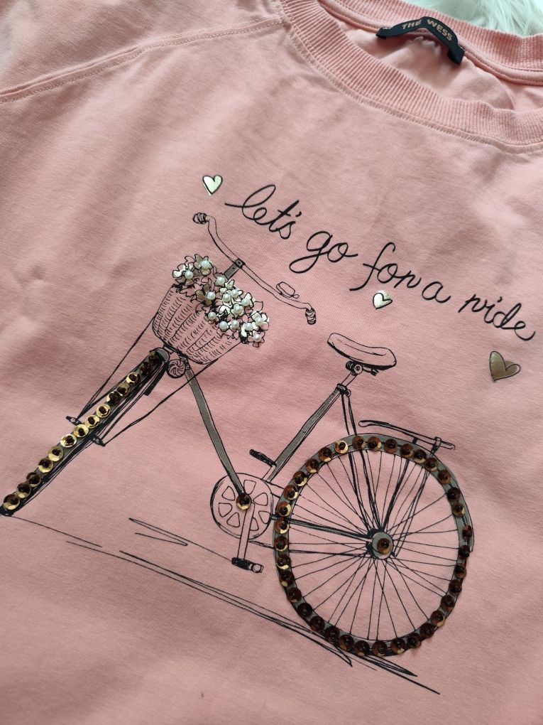 Morelowy t-shirt bluzka na krótki rękaw z nadrukiem  aplikacją roz M/L
