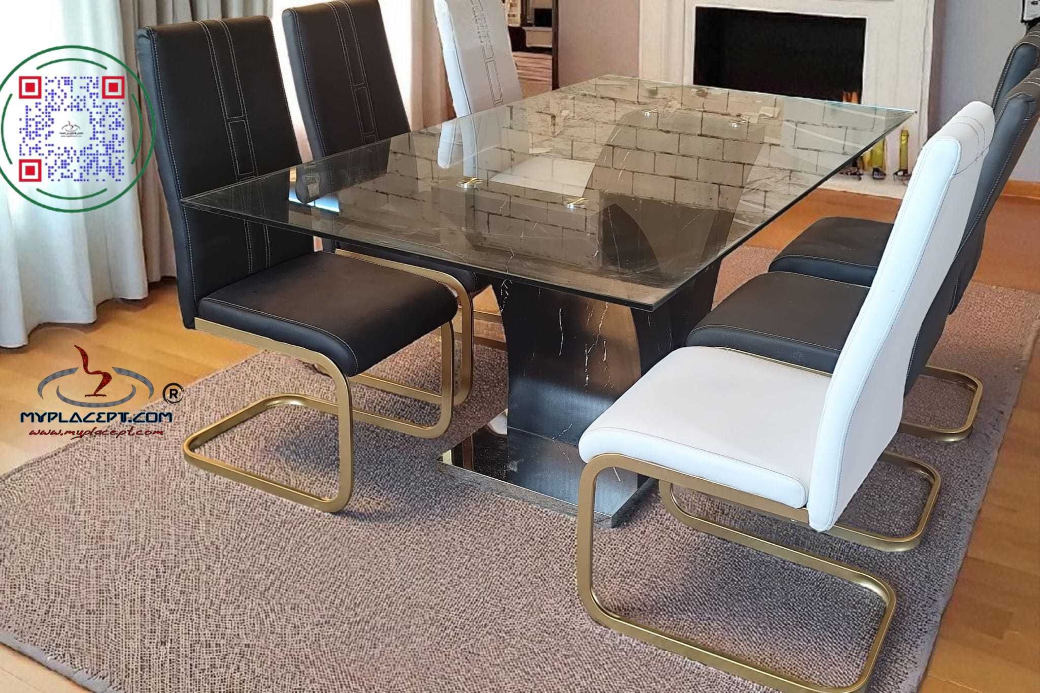 Conjunto mesa vidro temperado rectangular york + 6 Cadeiras