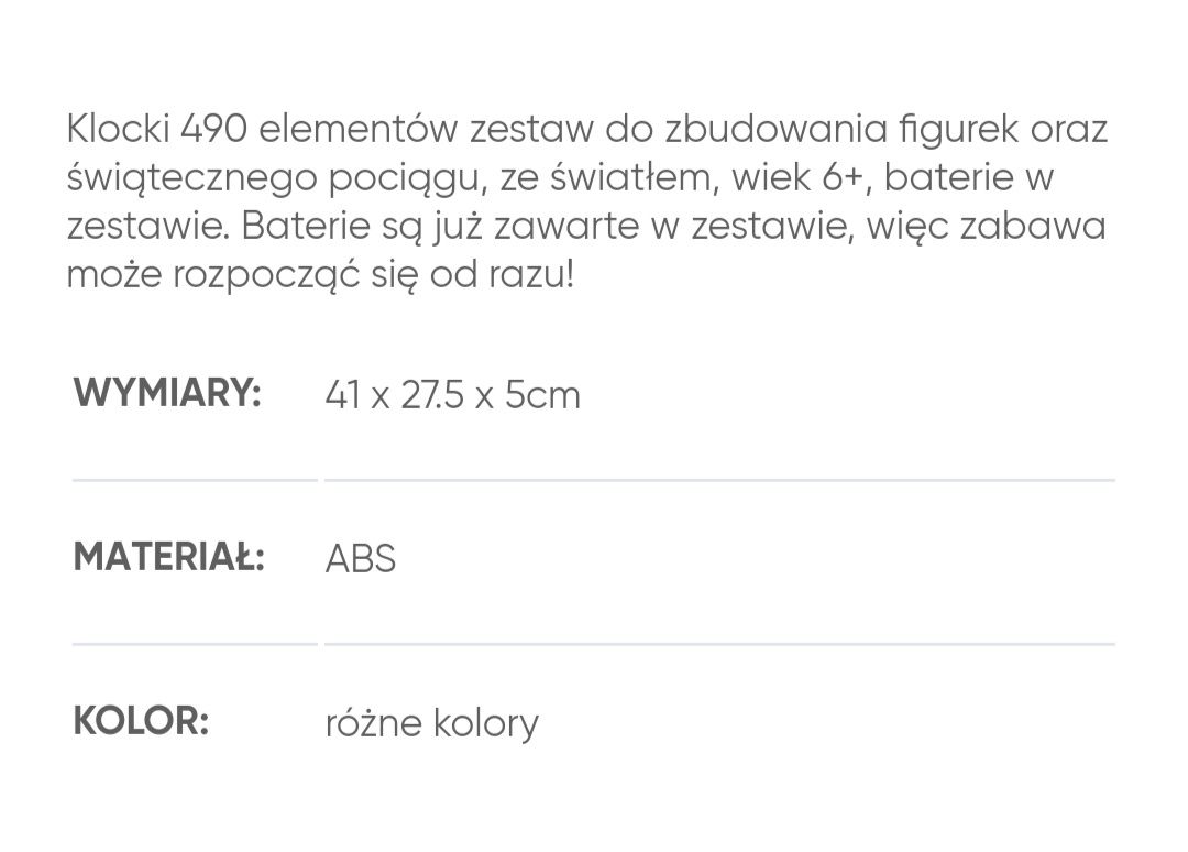 Klocki jak LEGO pociąg na baterie Święta Prezent