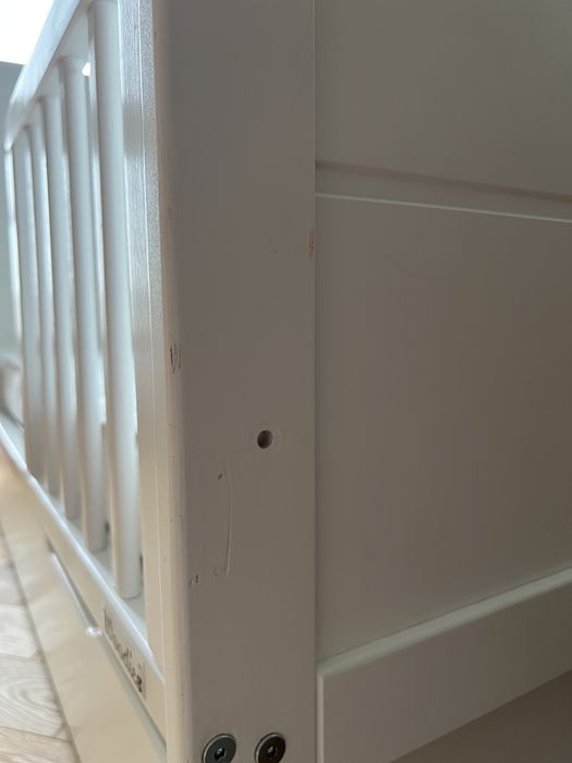 Łóżeczko woodies modern cot + dodatkowy bok, szuflada, materac ikea