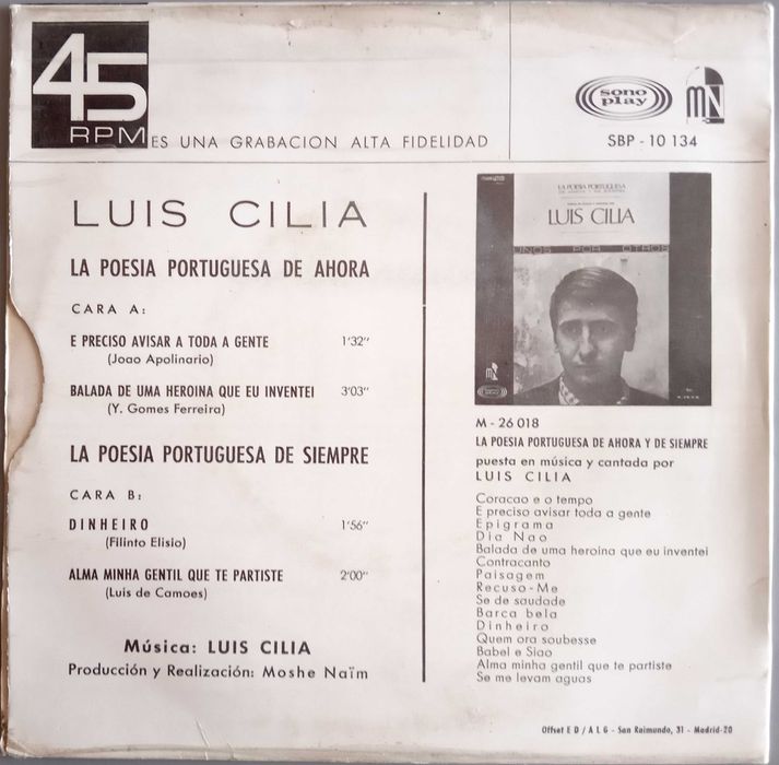 Luís Cília	- - - - -	La Poesia Portuguesa de Ahora y de Siempre	- -	EP