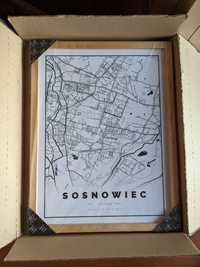 Plakat w ramie - mapa Sosnowca