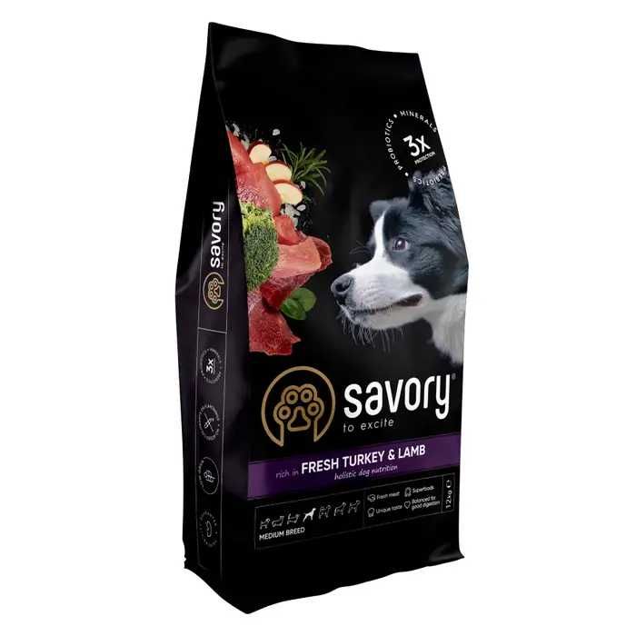 Сухий корм для собак Savory Medium Breed Fresh 12 кг - індичка та ягня
