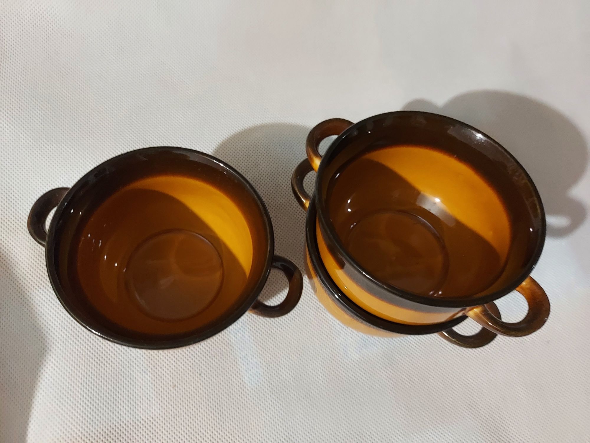 Trzy bulionówki brązowe vintage fajans Pruszków