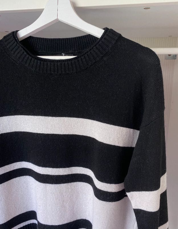 Massimo Dutti pudełkowy sweter w paski kaszmir wełna xs s 34 36 wool