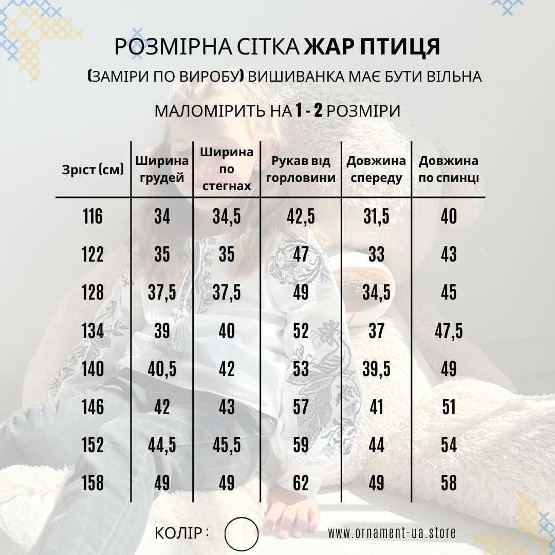 Вишита сорочка для дівчинки 116, 122, 128 см. Вишиванка "Жар Птиця"