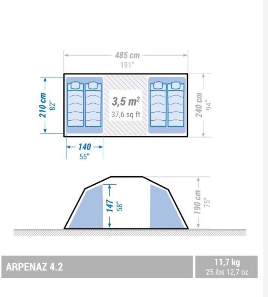 QUECHUA Tenda de campismo com varetas - ARPENAZ 4.2 - 4 pessoas