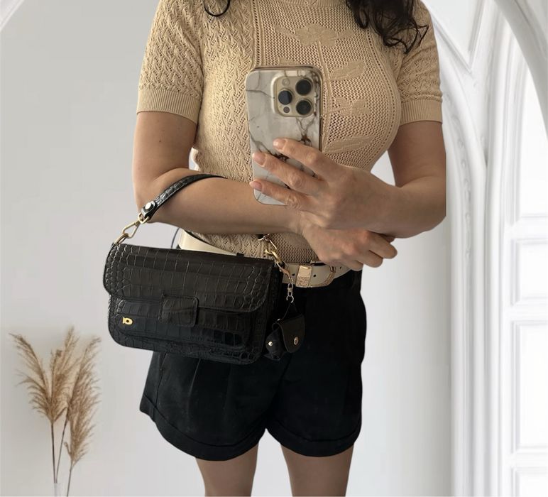 Daag torebka mini Madeline czarna crocco skóra naturalna