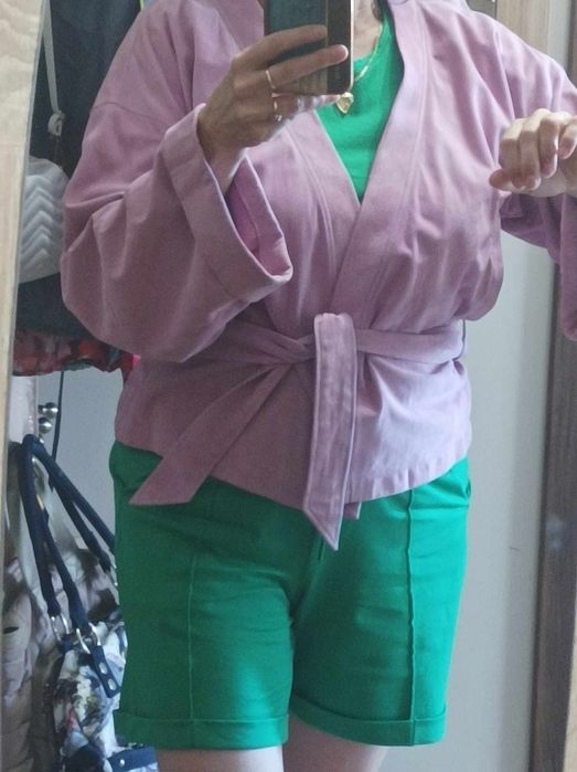 Różowa kurtka skórzana zamszowa damska M