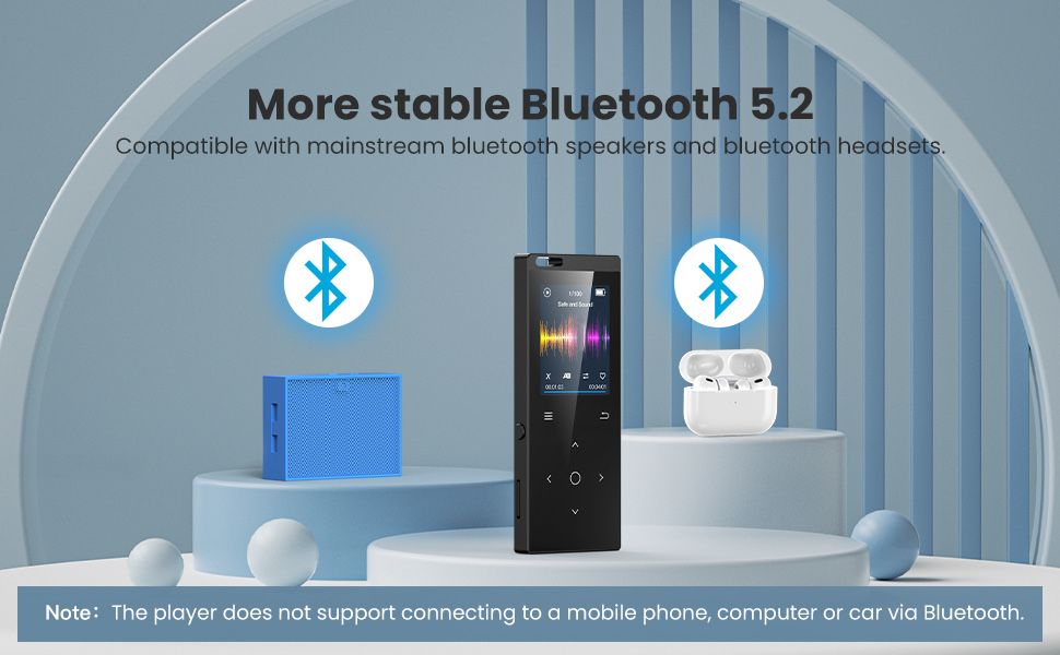 MP3 плеер з Bluetooth 5.2, Вбудований HD динамік, FM-радіо, Диктофон