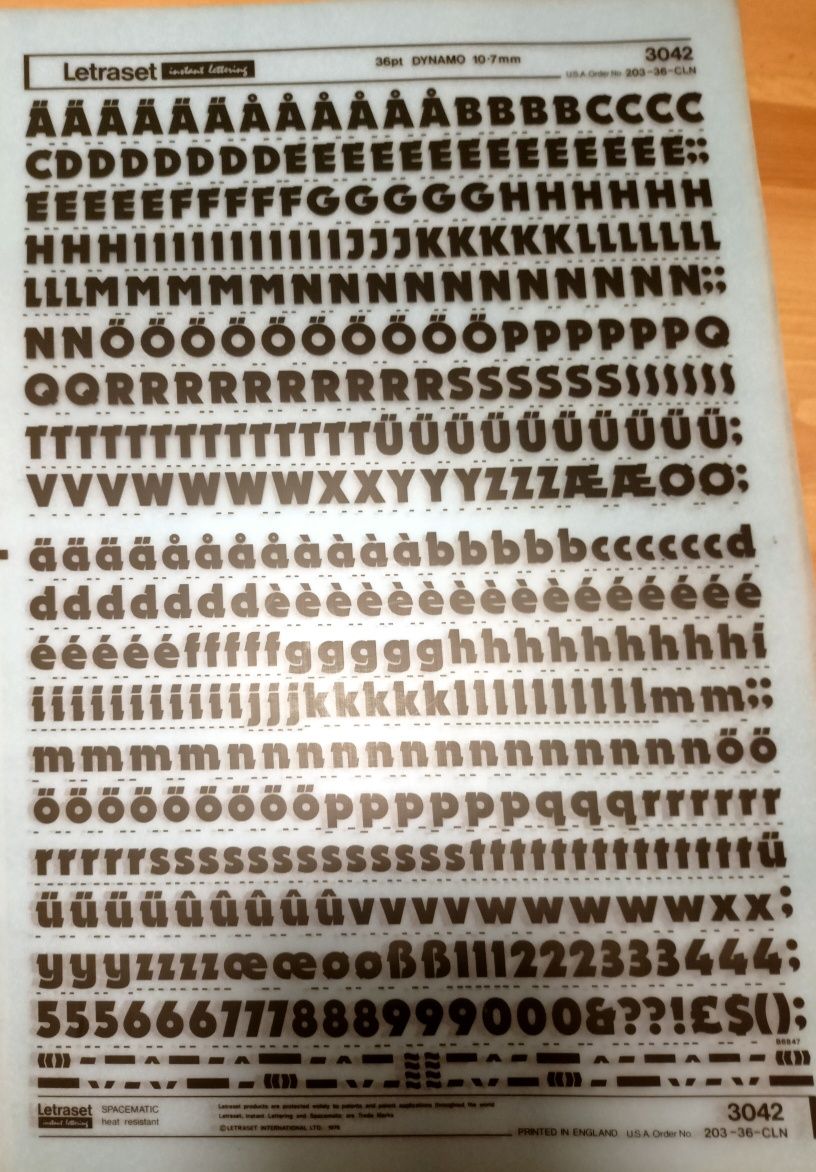 PRL różne czcionki, Sucha kalkomania, letragraphica, letraset